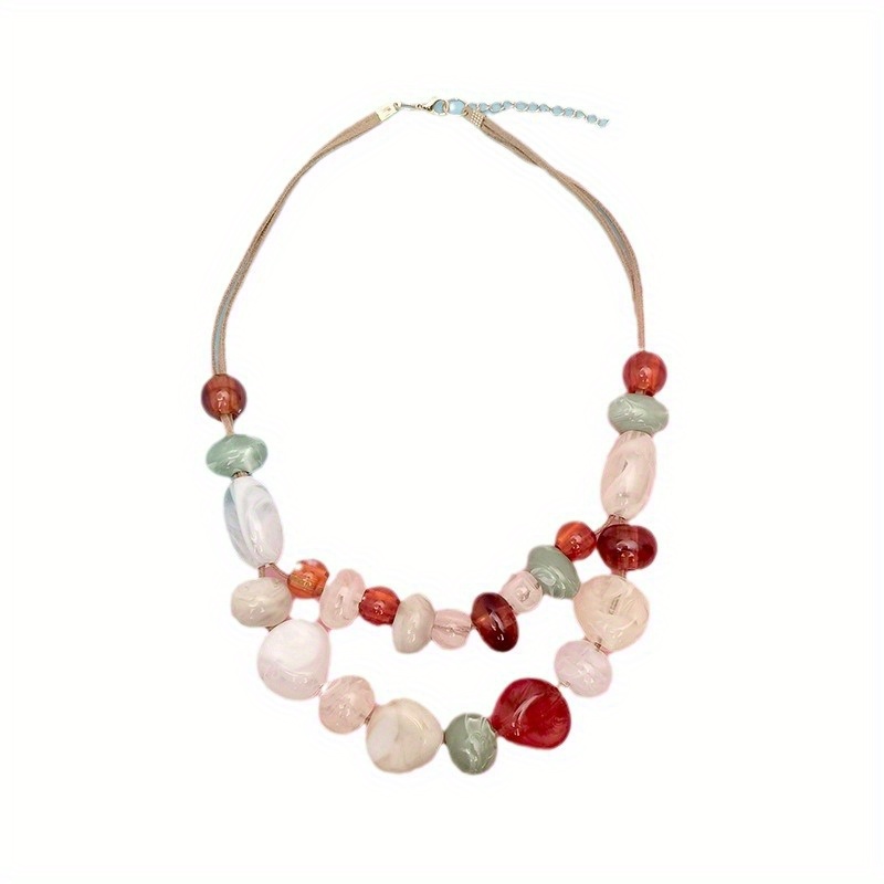 Boho Double Layer Necklace Earthy Tones & Pastel Accents